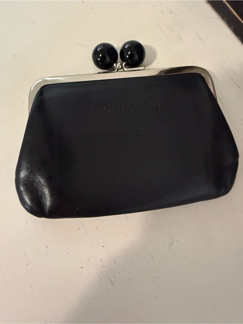 Paris Charles Jourdan black leather kiss lock wallet like new